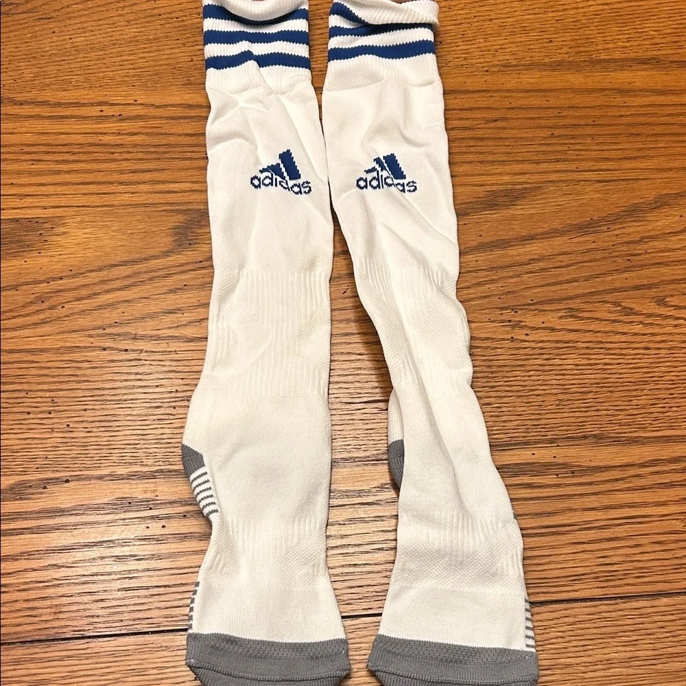 Adidas Men's White and Blue Athletic Socks